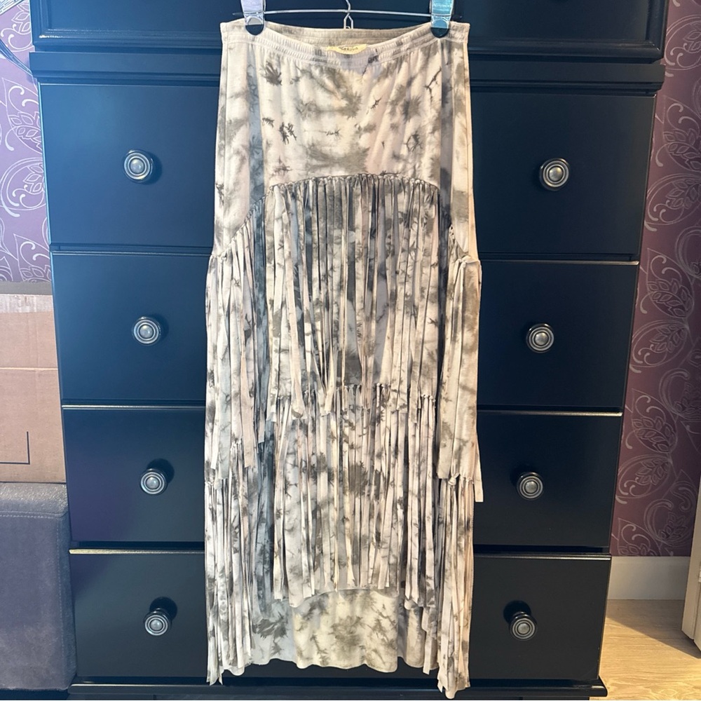 Free People Maheya Fringe Tie Dye high low skirt Sz M